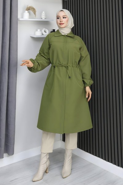 Haki Gizli Patlı Trençkot