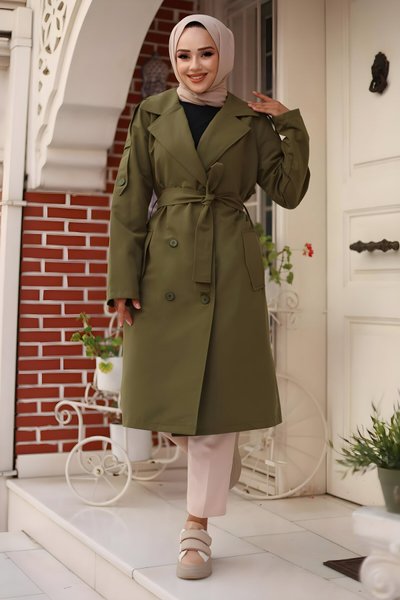 Haki Omuzu Apolet Detaylı Trençkot