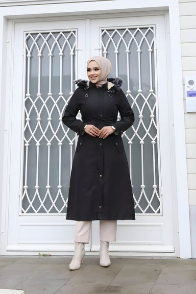 Siyah Çift Fermuar Detaylı Mont