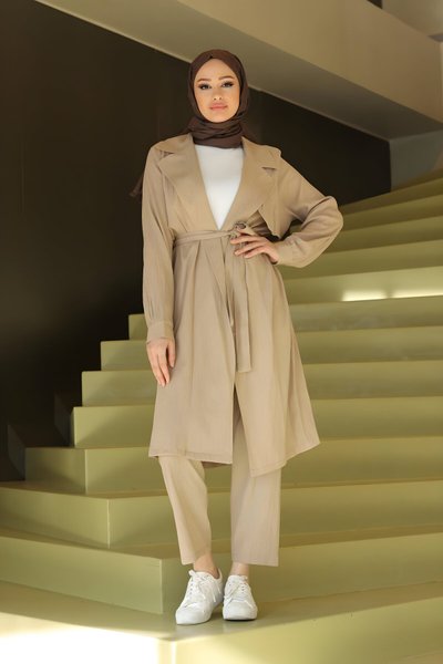 Vizon İkili Ay Parça Detaylı Tesettür Takım