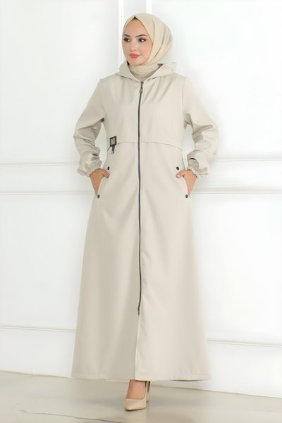 Bej Armalı Fermuarlı Trençkot