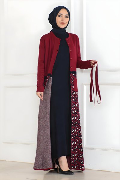 Bordo Triko Cep Detaylı Takım