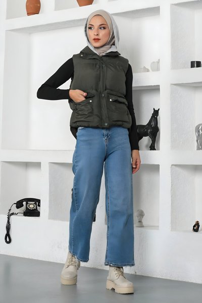 Haki Şişme Kapüşonlu Yelek