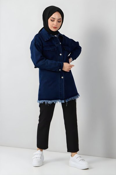 Lacivert Kot Püskül Detaylı Ceket