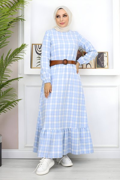 Mavi Fırfırlı Tesettür Elbise