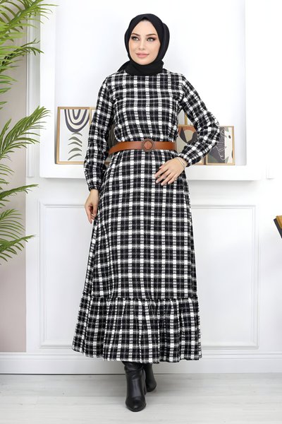 Siyah Fırfırlı Tesettür Elbise