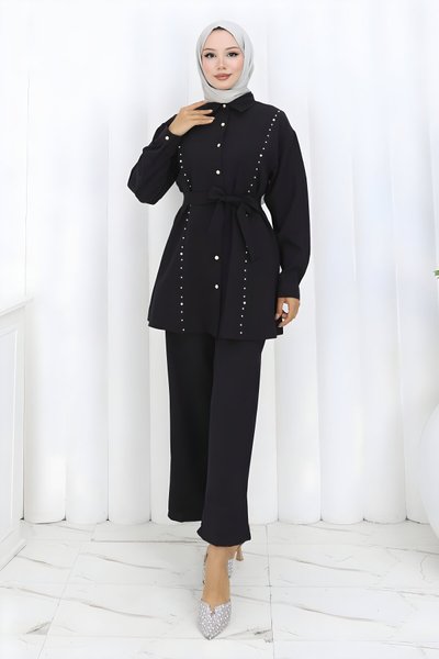 Siyah İncili Kuşaklı İkili Takım