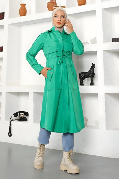 Yeşil Kapüşonlu Trençkot