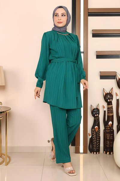Zümrüt İkili Zincir Detaylı Tesettür Takım