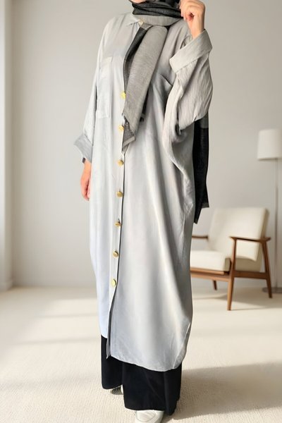 Gri Yarasa Kol Oversize Gömlek Tunik