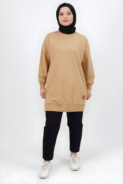 Camel Basic İki İplik Kumaş Sweatshirt Tesettür Tunik