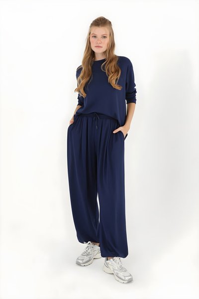 Lacivert Scuba Kumaş İkili Tesettür Takım