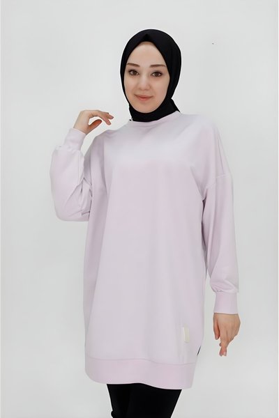 Lila Basic İki İp Kumaş Sweatshirt Tesettür Tunik