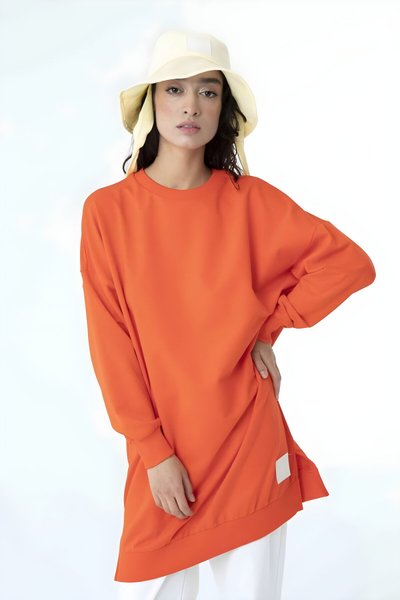 Somon İki İp Kumaş Basic Sweatshirt Tesettür Tunik