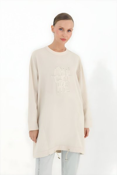 Taş Jakar Desenli Beli Lastikli Aerobin Tesettür Tunik