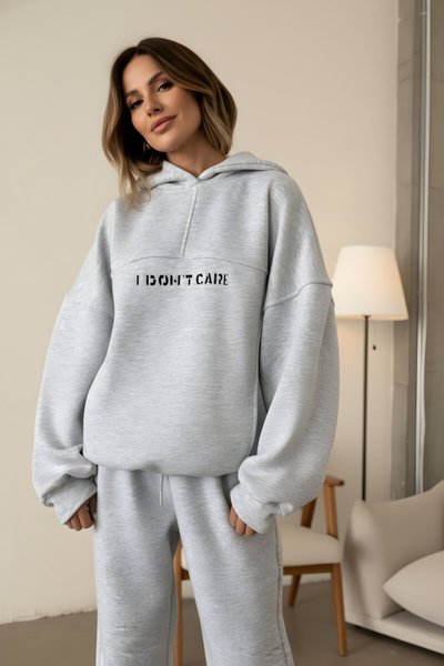 Gri Nakış İşlemeli Üç İplik Sweat Takım