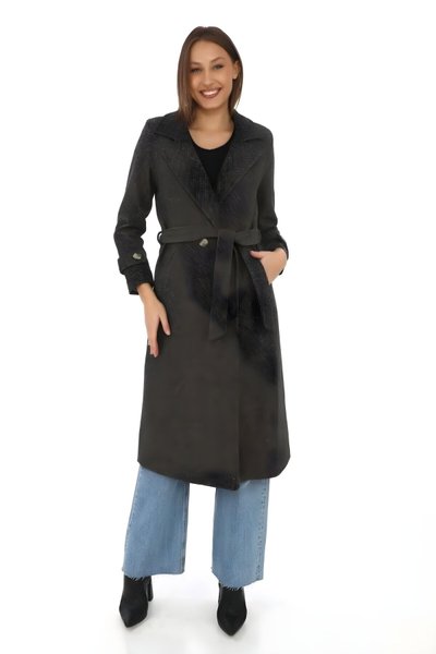 Kahverengi Astarlı Kaşmir Kaşe Tesettür Kaban