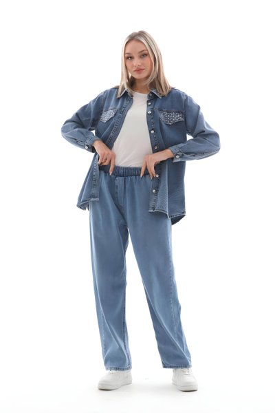 Açık Taş Kot Alt Üst İkili Taş İşlemeli Takım