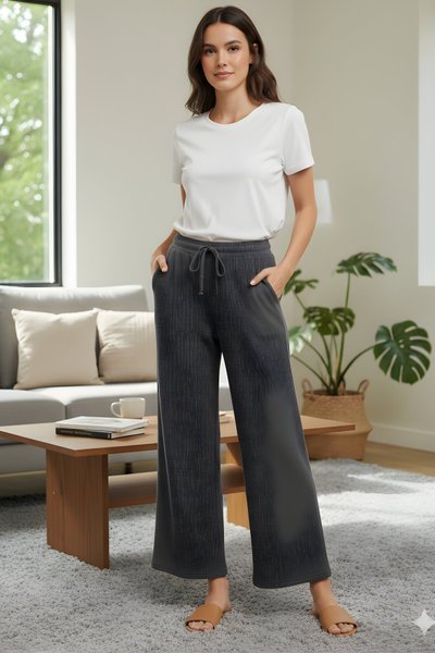 Antrasit Yazlık Eşofman Altı Model Örme Cepli Tesettür Pantolon