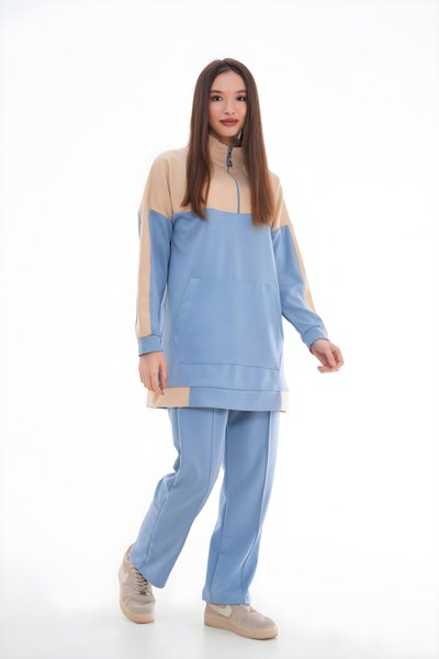 Bebe Mavi Desenli Spor İkili Tesettür Eşofman Takımı