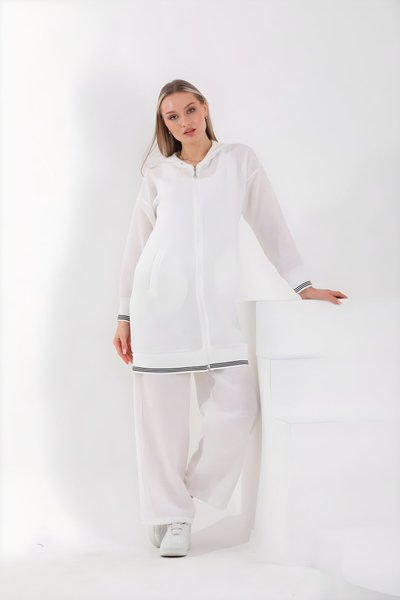Ekru Yazlık Sweat Pantolon Alt Üst İkili Takım