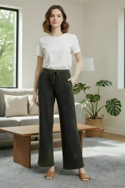 Haki Yazlık Eşofman Altı Model Örme Cepli Pantolon