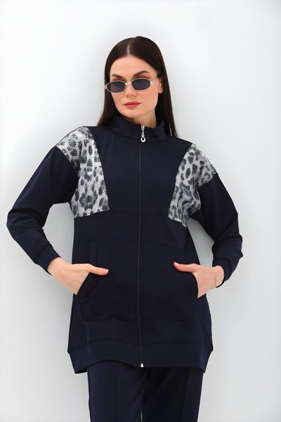 Lacivert Leopar Pul Payetli Eşofman Takım