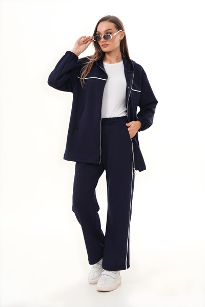 Lacivert Spor Şeritli Tesettür Eşofman Takımı