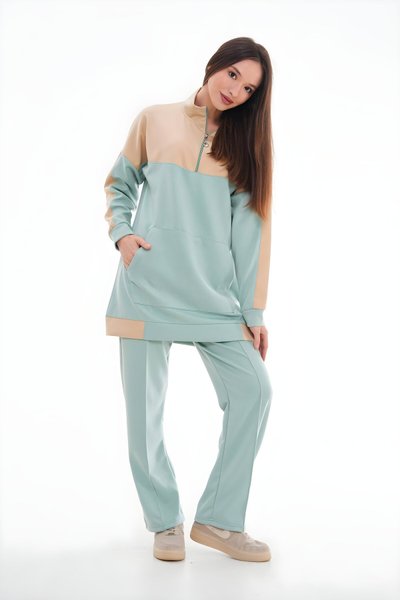 Mint Desenli Spor Tesettür Eşofman Takımı