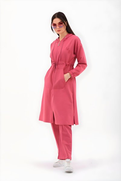 Nar Çiçeği Trençkot Model Tesettür Eşofman Takım