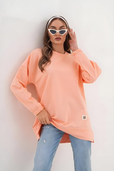 Pudra Düz Basic Bisiklet Yaka Uzun Kol Sweatshirt Tunik