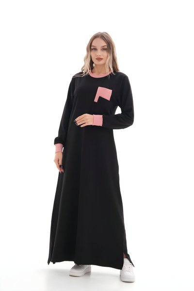 Pudra İkiiplik Spor Cep Detaylı Tesettür Elbise