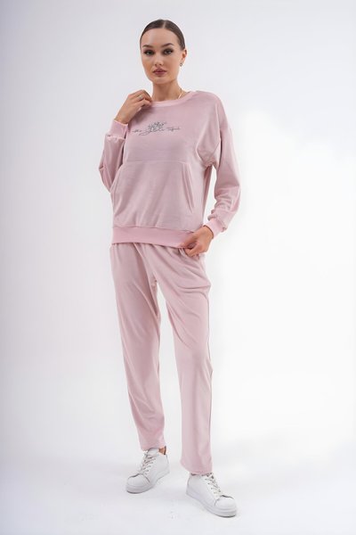 Pudra Soft Kadife Baskılı Tesettür Eşofman Takım