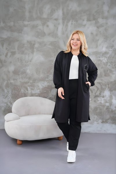 Siyah Battal Boy Takım Tesettür Eşofman