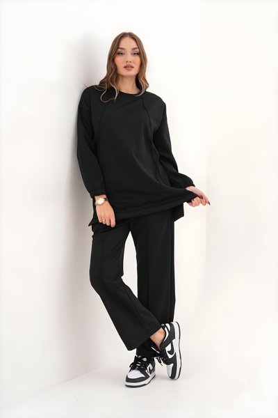 Siyah Bisiklet Yaka Tesettür Eşofman Takım