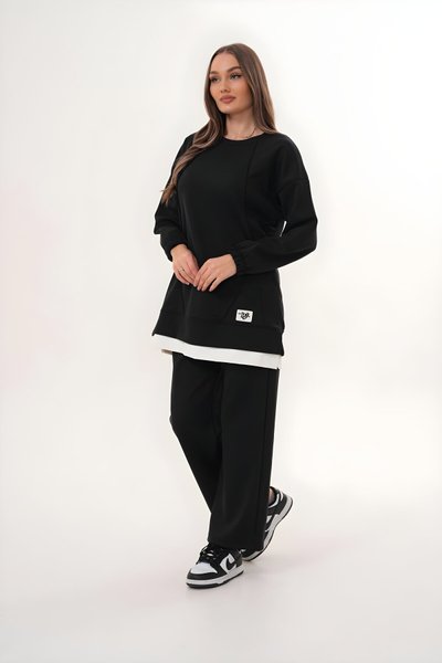 Siyah Çizgili Asimetrik Spor Takım