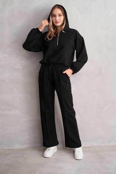 Siyah Yarım Fermuar Tesettür Eşofman Takım