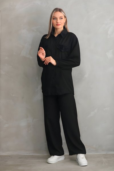 Siyah Yazlık İkili Taş İşlemeli Takım