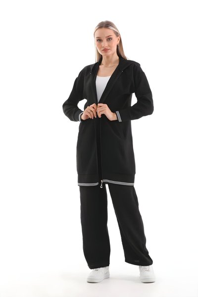 Siyah Yazlık Sweat Pantolon Alt Üst İkili Takım