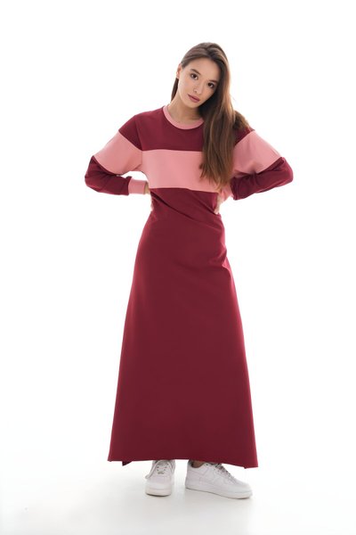 Yavru Ağzı Bloklu Spor Ribana Detaylı Tesettür Elbise