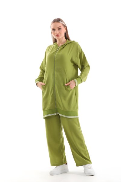 Yeşil Yazlık Sweat Pantolon İkili Tesettür Takım