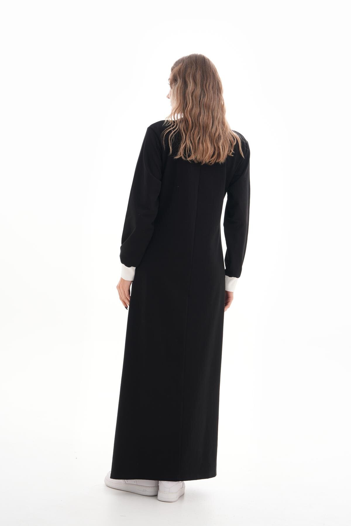 Sporty Two-Thread Knit Pocket-Detail Modest Dress - White - Westbound