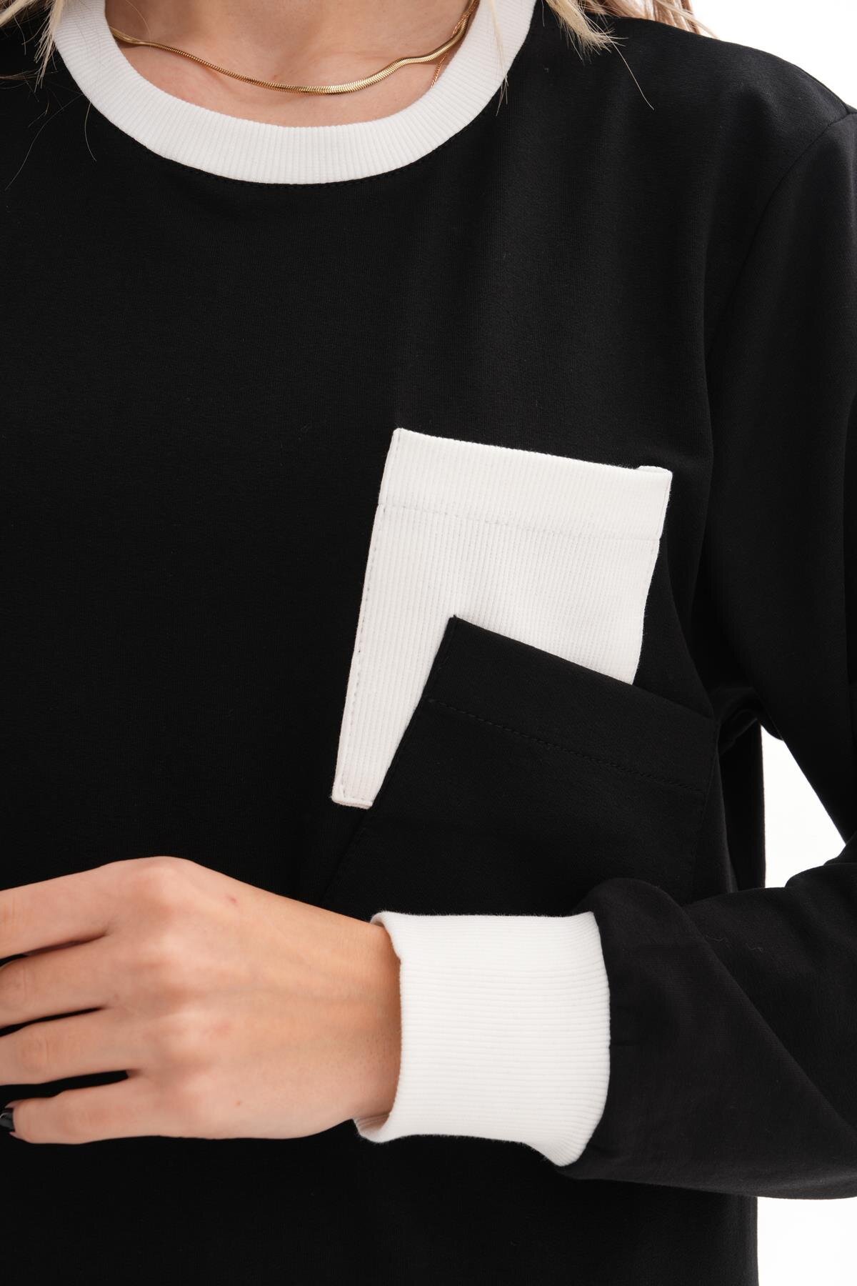 Sporty Two-Thread Knit Pocket-Detail Modest Dress - White - Westbound