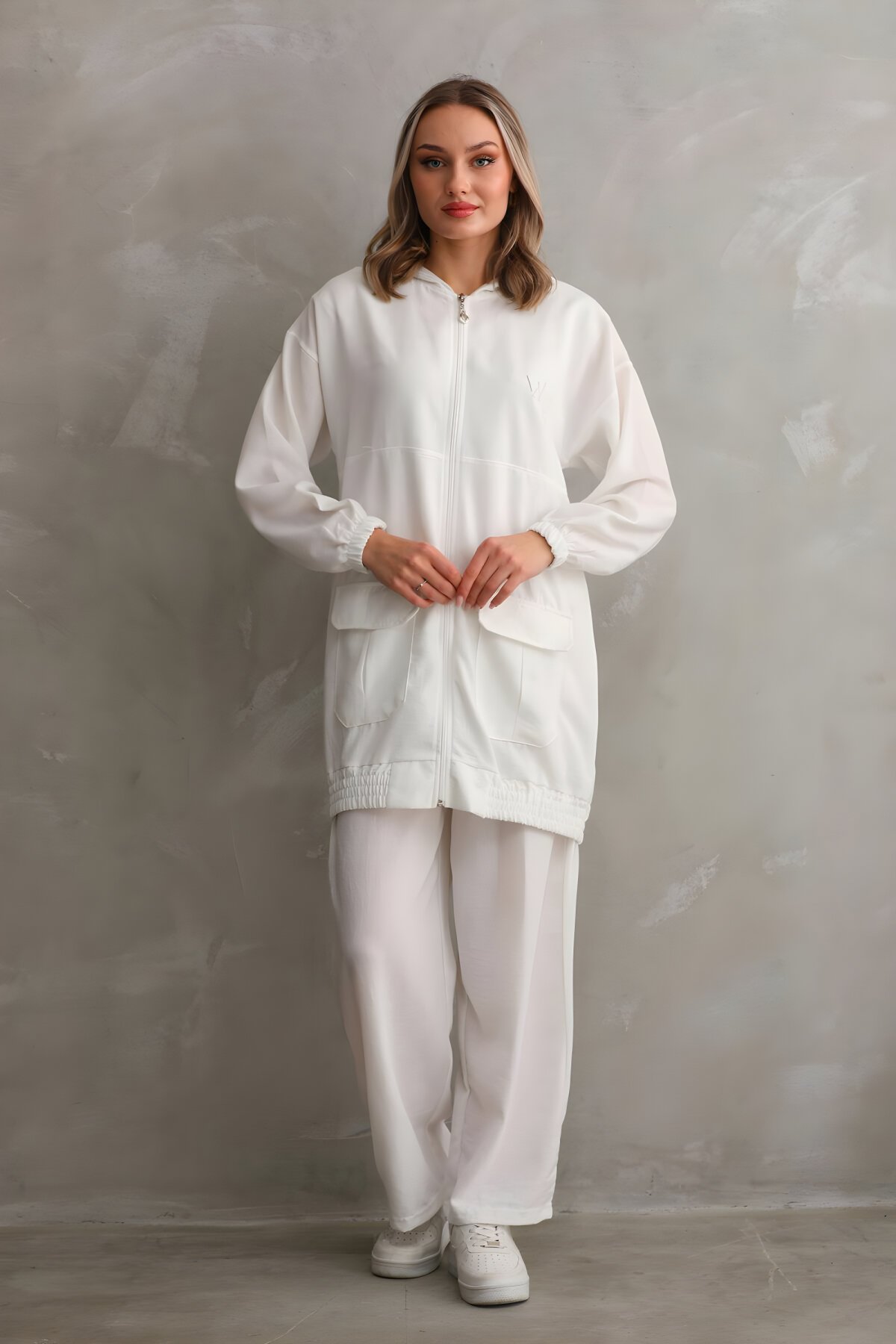 Beyaz Yazlık Keten Alt Üst İkili Tesettür Takım - Westbound