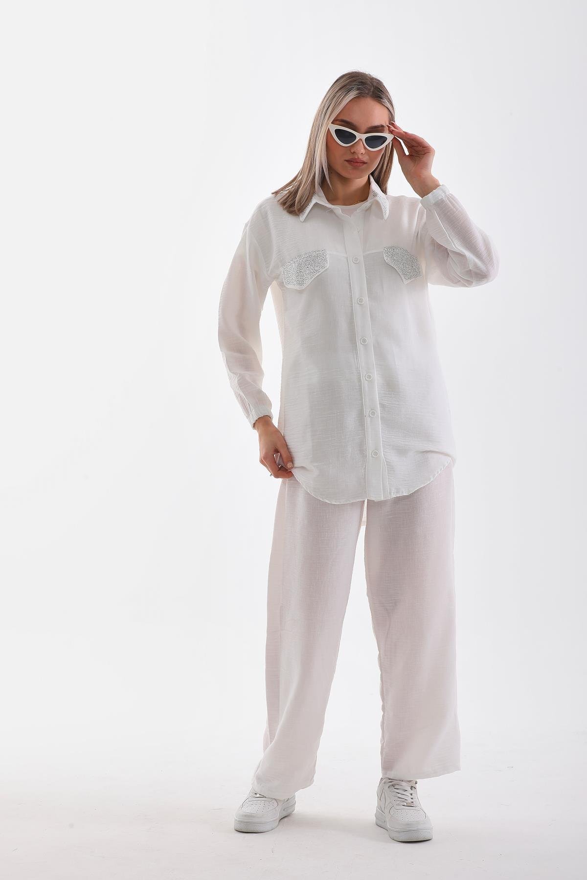 Two-Piece Summer Stone-Detailed Set - Ecru - Westbound