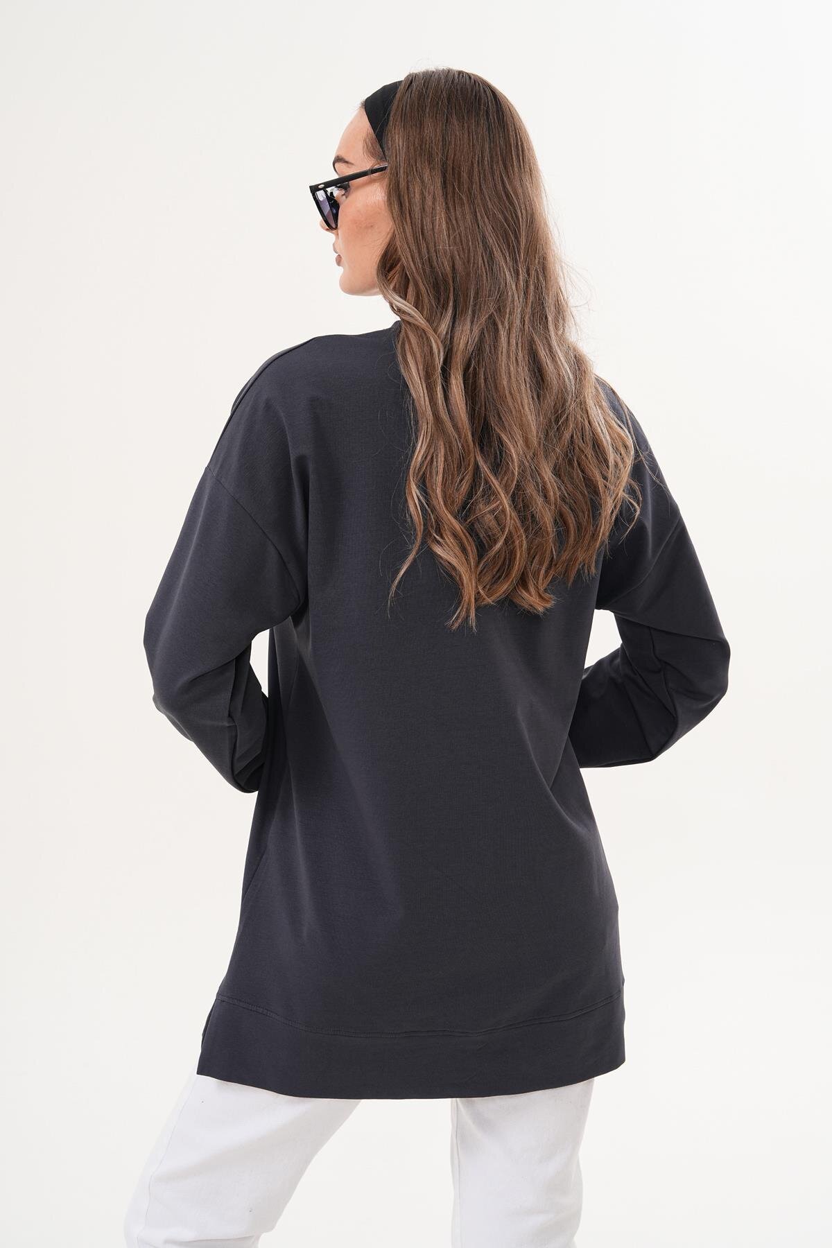 Füme Bisiklet Yaka Uzun Kol Be Yourself Sweatshirt Tunik - Westbound