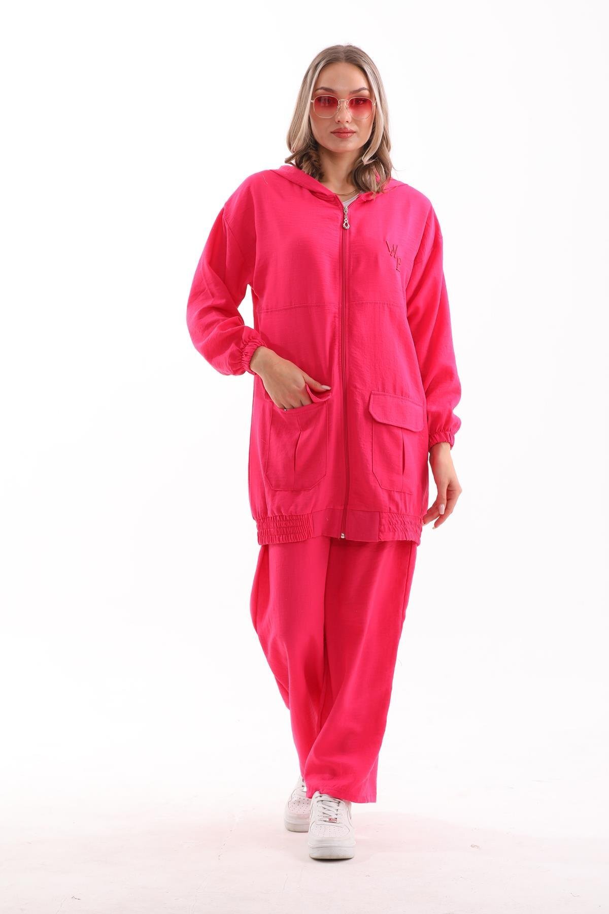 Summer Linen Trenchcoat Trousers Two-Piece Set - Fuchsia - Westbound