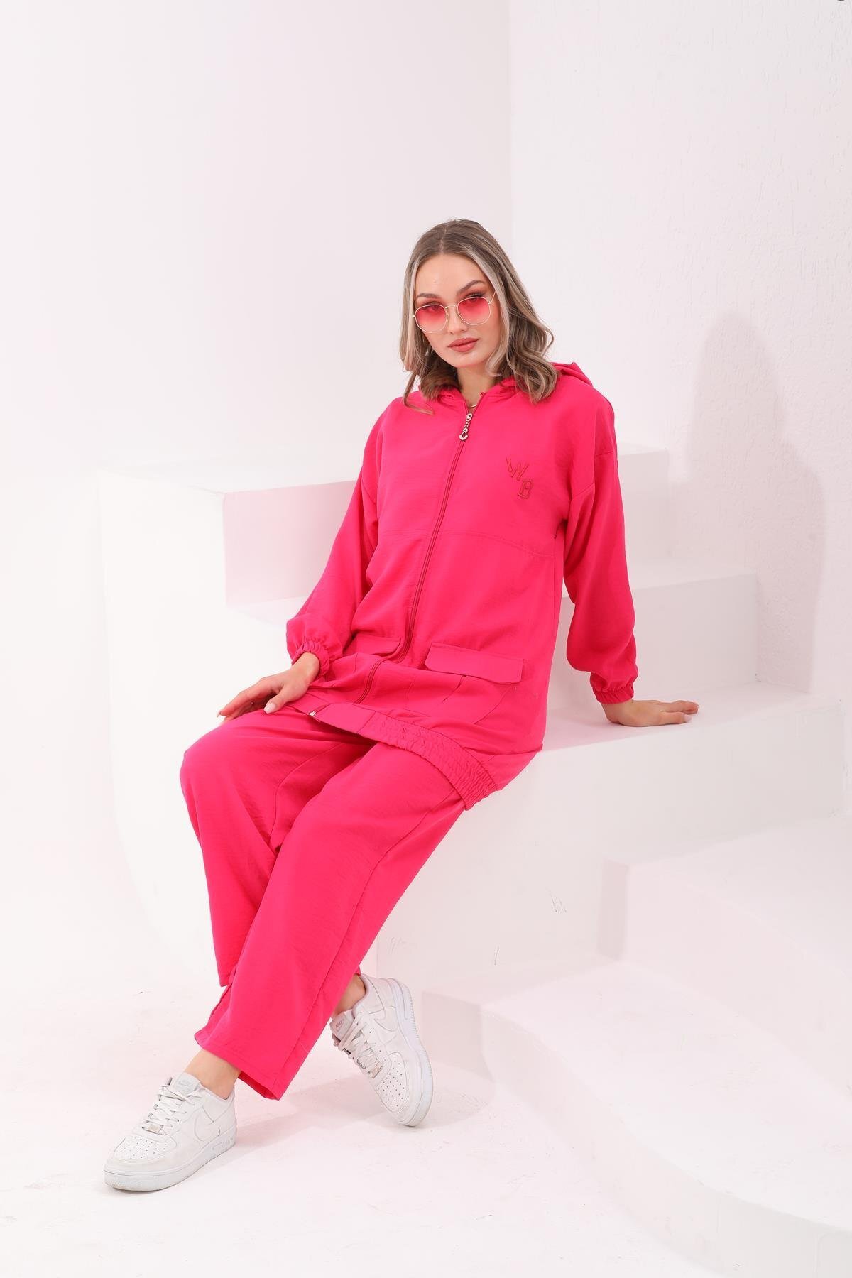 Summer Linen Trenchcoat Trousers Two-Piece Set - Fuchsia - Westbound