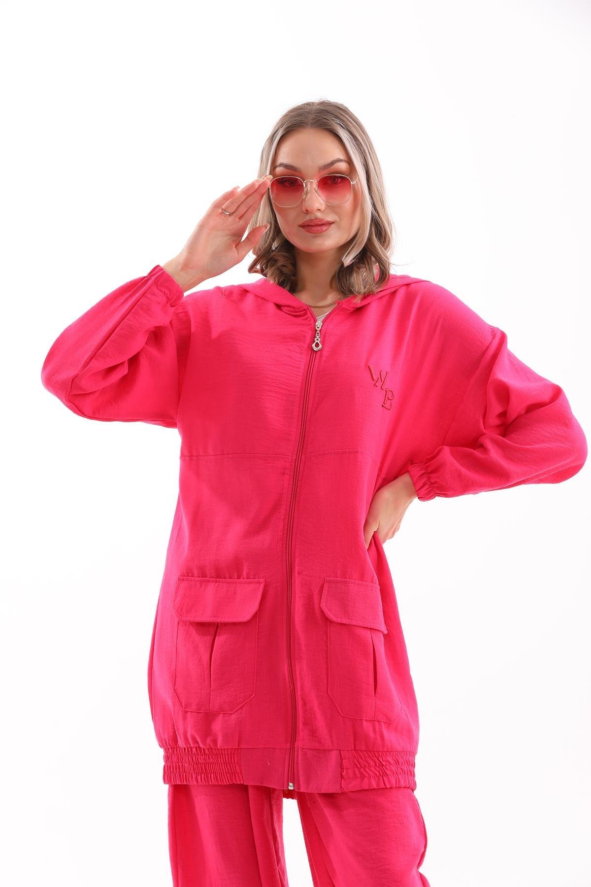 Summer Linen Trenchcoat Trousers Two-Piece Set - Fuchsia - Westbound