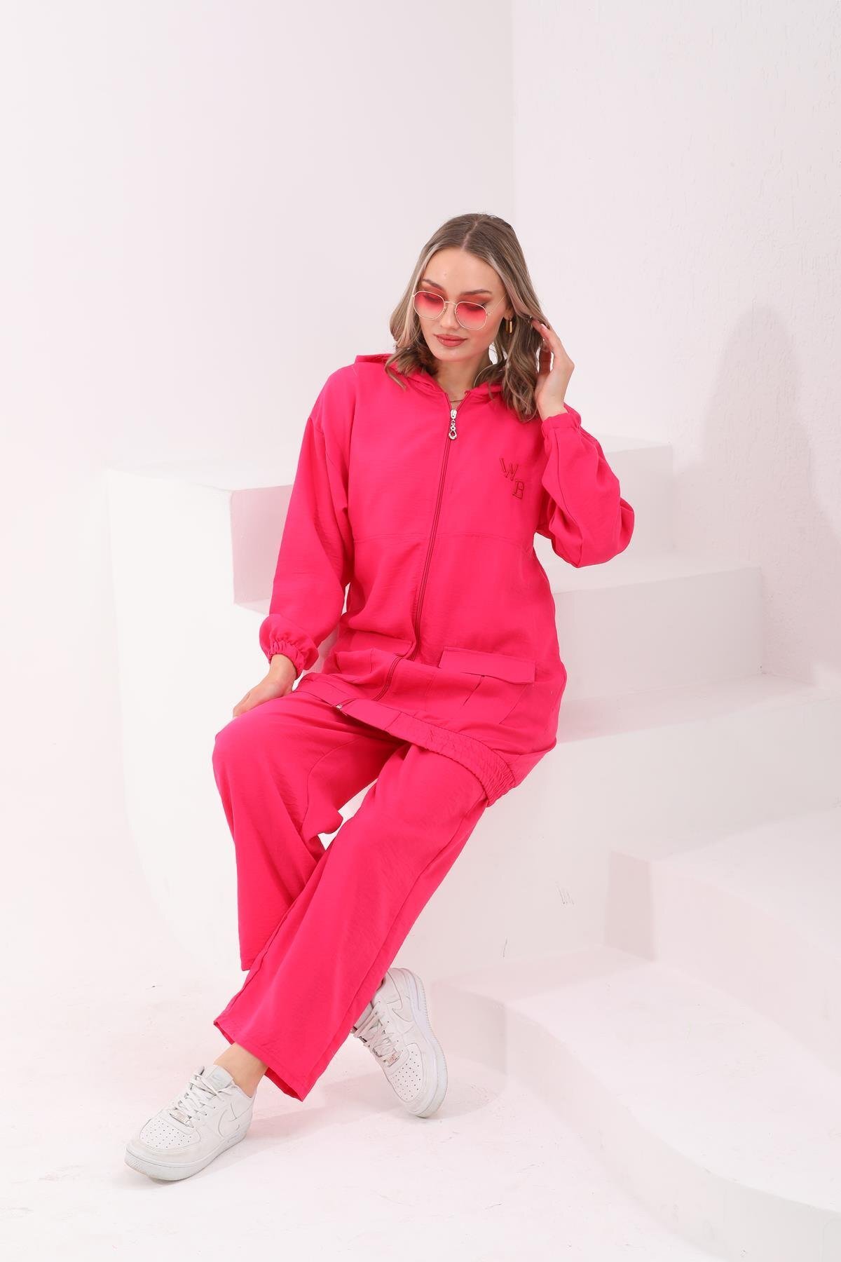 Summer Linen Trenchcoat Trousers Two-Piece Set - Fuchsia - Westbound